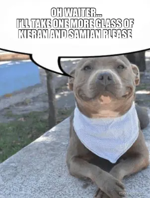 OH WAITER… - I’LL TAKE ONE MORE GLASS OF KIERAN AND SAMIAN PLEASE meme