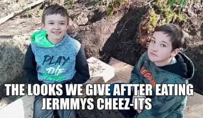 THE LOOKS WE GIVE AFTTER EATING JERMMYS CHEEZ-ITS meme