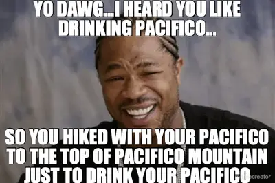 YO DAWG...I HEARD YOU LIKE DRINKING PACIFICO... - SO YOU HIKED WITH YOUR PACIFICO TO THE TOP OF PACI meme