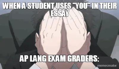 WHEN A STUDENT USES "YOU" IN THEIR ESSAY - AP LANG EXAM GRADERS: meme