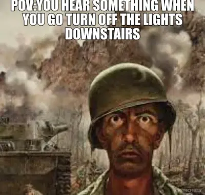 POV:YOU HEAR SOMETHING WHEN YOU GO TURN OFF THE LIGHTS DOWNSTAIRS meme