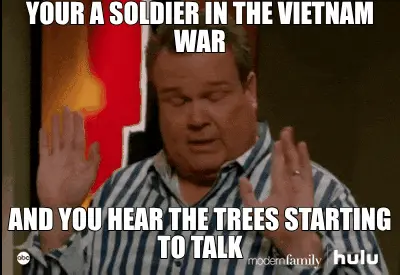 YOUR A SOLDIER IN THE VIETNAM WAR - AND YOU HEAR THE TREES STARTING TO TALK meme