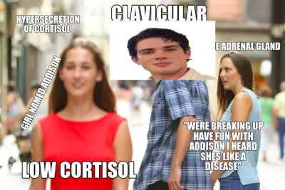 CLAVICULAR — THE ADRENAL GLAND — LOW CORTISOL  — GIRL NAMED ADDISON — HYPERSECRETION OF CORTISOL  —