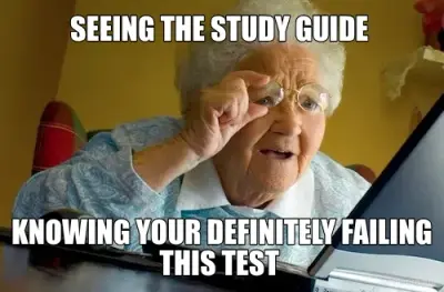 SEEING THE STUDY GUIDE  - KNOWING YOUR DEFINITELY FAILING THIS TEST meme
