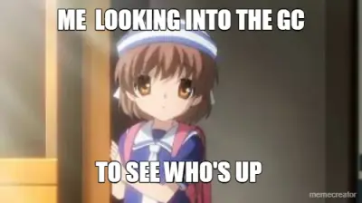 ME  LOOKING INTO THE GC - TO SEE WHO'S UP meme