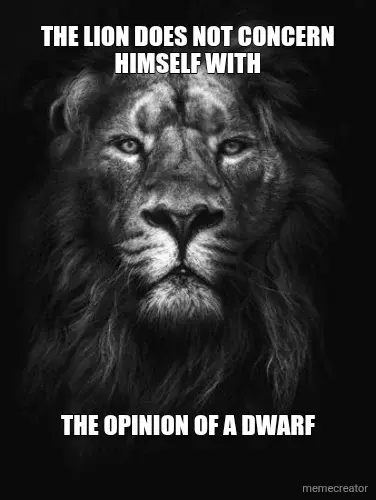 THE LION DOES NOT CONCERN HIMSELF WITH - THE OPINION OF A DWARF meme