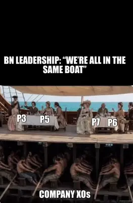 BN LEADERSHIP: “WE’RE ALL IN THE SAME BOAT” - COMPANY XOs - P6 - P7 - P5 - P3 meme