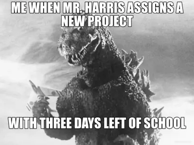 ME WHEN MR. HARRIS ASSIGNS A NEW PROJECT - WITH THREE DAYS LEFT OF SCHOOL meme