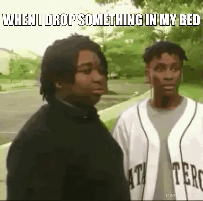 WHEN I DROP SOMETHING IN MY BED meme