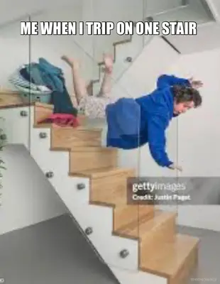 ME WHEN I TRIP ON ONE STAIR meme