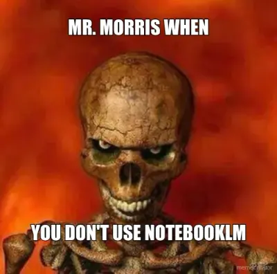 MR. MORRIS WHEN - YOU DON'T USE NOTEBOOKLM meme