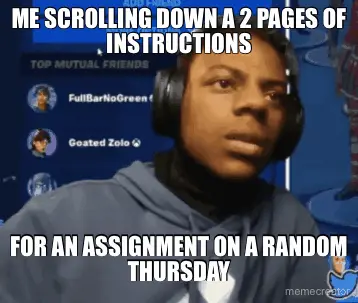 ME SCROLLING DOWN A 2 PAGES OF INSTRUCTIONS - FOR AN ASSIGNMENT ON A RANDOM THURSDAY
