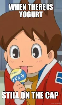 WHEN THERE IS YOGURT - STILL ON THE CAP meme