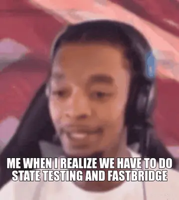 ME WHEN I REALIZE WE HAVE TO DO STATE TESTING AND FASTBRIDGE meme