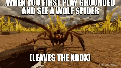 WHEN YOU FIRST PLAY GROUNDED AND SEE A WOLF SPIDER - (LEAVES THE XBOX) meme