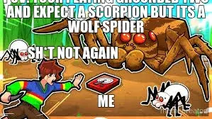 POV: YOUR PLAYING GROUNDED TWO AND EXPECT A SCORPION BUT ITS A WOLF SPIDER - ME - SH*T NOT AGAIN meme
