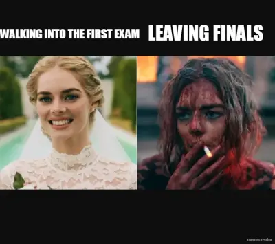 WALKING INTO THE FIRST EXAM - LEAVING FINALS meme