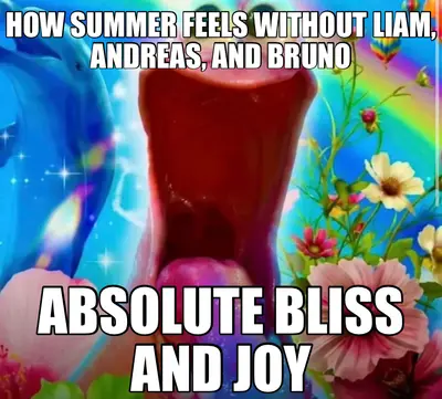 HOW SUMMER FEELS WITHOUT LIAM, ANDREAS, AND BRUNO - ABSOLUTE BLISS AND JOY meme