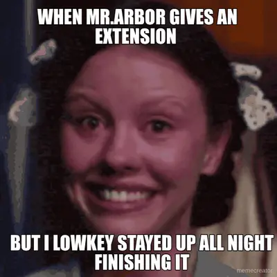WHEN MR.ARBOR GIVES AN EXTENSION  - BUT I LOWKEY STAYED UP ALL NIGHT FINISHING IT meme