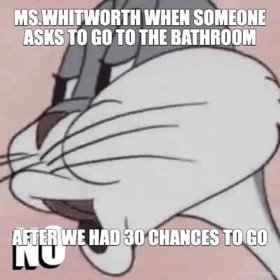 MS.WHITWORTH WHEN SOMEONE ASKS TO GO TO THE BATHROOM - AFTER WE HAD 30 CHANCES TO GO meme