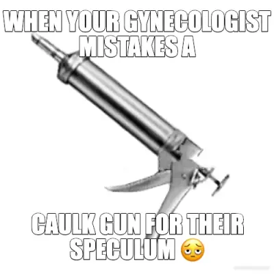 WHEN YOUR GYNECOLOGIST MISTAKES A - CAULK GUN FOR THEIR SPECULUM 🫩 meme