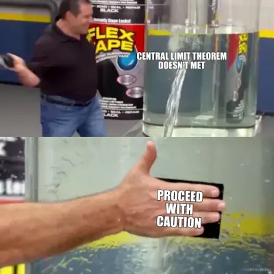 CENTRAL LIMIT THEOREM DOESN'T MET - PROCEED WITH CAUTION meme
