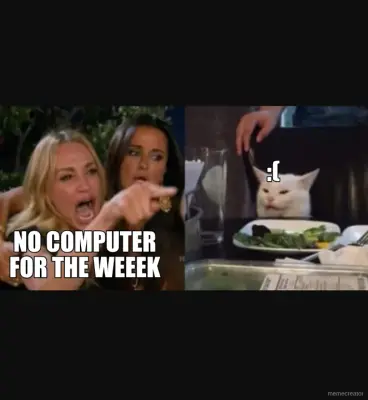 NO COMPUTER FOR THE WEEEK - :( meme