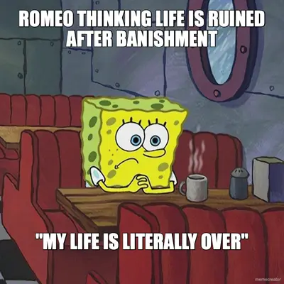 ROMEO THINKING LIFE IS RUINED AFTER BANISHMENT - "MY LIFE IS LITERALLY OVER" meme