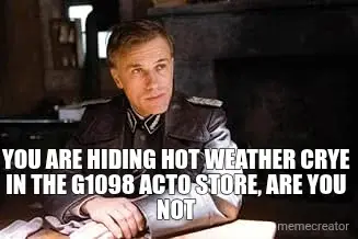 YOU ARE HIDING HOT WEATHER CRYE IN THE G1098 ACTO STORE, ARE YOU NOT meme