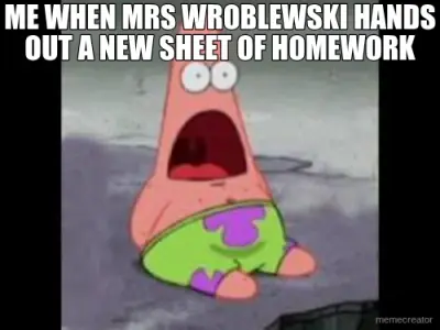 ME WHEN MRS WROBLEWSKI HANDS OUT A NEW SHEET OF HOMEWORK meme