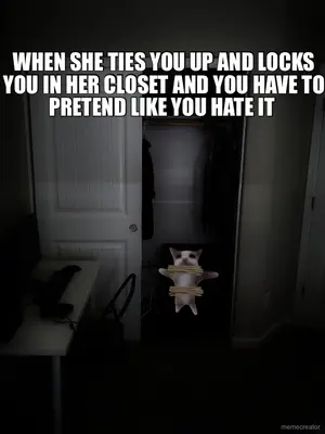 WHEN SHE TIES YOU UP AND LOCKS YOU IN HER CLOSET AND YOU HAVE TO PRETEND LIKE YOU HATE IT meme