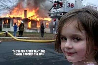 THE SHARK AFTER SANTIAGO FINALLY CATCHES THE FISH meme
