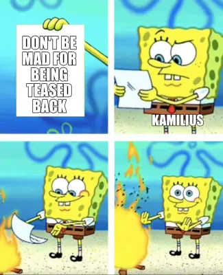 DON'T BE
MAD FOR
BEING
TEASED
BACK - KAMILIUS meme