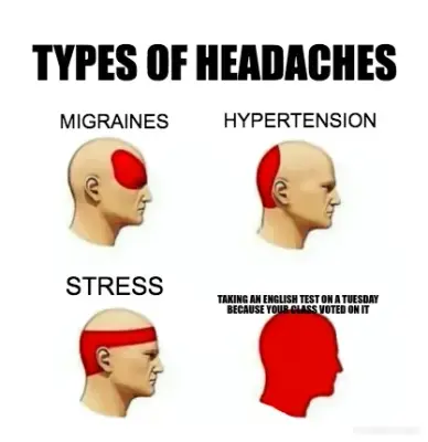 TAKING AN ENGLISH TEST ON A TUESDAY BECAUSE YOUR CLASS VOTED ON IT meme