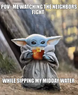 POV : ME WATCHING THE NEIGHBORS
FIGHT   — WHILE SIPPING MY MIDDAY WATER meme