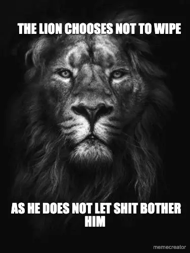 THE LION CHOOSES NOT TO WIPE -  AS HE DOES NOT LET SHIT BOTHER HIM meme