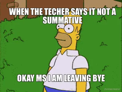WHEN THE TECHER SAYS IT NOT A SUMMATIVE - OKAY MS I AM LEAVING BYE meme