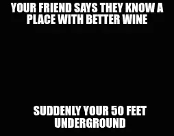 YOUR FRIEND SAYS THEY KNOW A PLACE WITH BETTER WINE — 
 — SUDDENLY YOUR 50 FEET UNDERGROUND meme