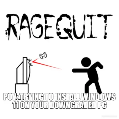 POV: TRYING TO INSTALL WINDOWS 11 ON YOUR DOWNGRADED PC meme