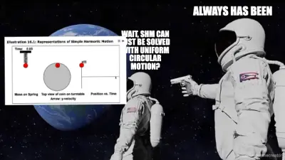 WAIT, SHM CAN JUST BE SOLVED WITH UNIFORM CIRCULAR MOTION? - ALWAYS HAS BEEN meme