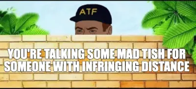 YOU'RE TALKING SOME MAD TISH FOR SOMEONE WITH INFRINGING DISTANCE meme