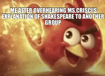 ME AFTER OVERHEARING MS.CRISCI’S EXPLANATION OF SHAKESPEARE TO ANOTHER GROUP - meme