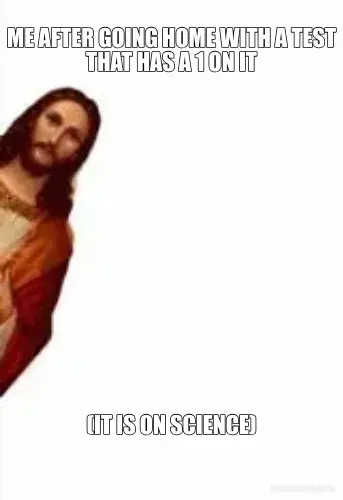 ME AFTER GOING HOME WITH A TEST THAT HAS A 1 ON IT - (IT IS ON SCIENCE) meme