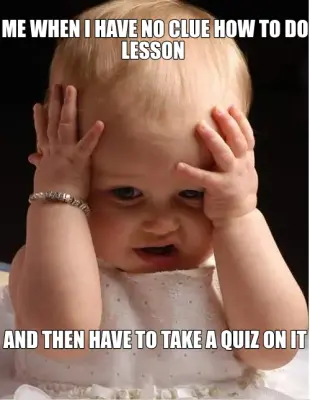 ME WHEN I HAVE NO CLUE HOW TO DO LESSON  - AND THEN HAVE TO TAKE A QUIZ ON IT meme