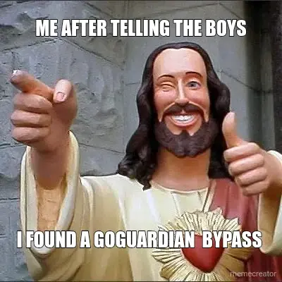 ME AFTER TELLING THE BOYS - I FOUND A GOGUARDIAN  BYPASS meme