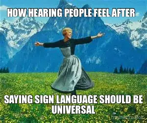 HOW HEARING PEOPLE FEEL AFTER - SAYING SIGN LANGUAGE SHOULD BE UNIVERSAL meme