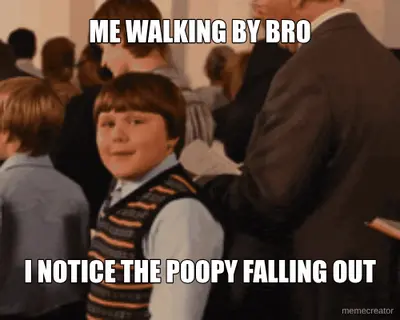 ME WALKING BY BRO - I NOTICE THE POOPY FALLING OUT meme