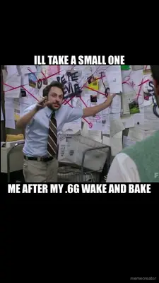ILL TAKE A SMALL ONE - ME AFTER MY .6G WAKE AND BAKE meme
