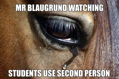 MR BLAUGRUND WATCHING - STUDENTS USE SECOND PERSON meme