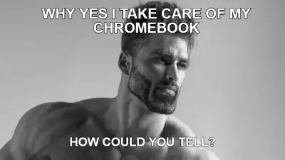 WHY YES I TAKE CARE OF MY CHROMEBOOK - HOW COULD YOU TELL? meme